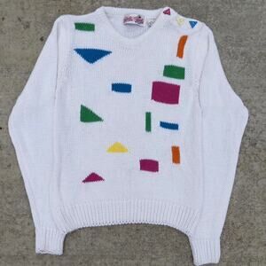 Vintage 90s Geometric Knit Sweater!  Bright Colored Sweater Acrylic Size Medium.